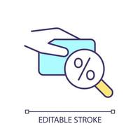 Deposit percentage RGB color icon. Banking service. Economic profit. Loan, credit card. Saving money. Isolated vector illustration. Simple filled line drawing. Editable stroke