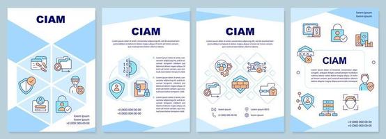 CIAM blue brochure template. Customer identity management. Leaflet design with linear icons. Editable 4 vector layouts for presentation, annual reports