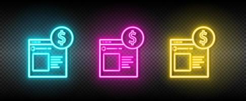 Online banking, money neon icon set. Media marketing vector illustration neon blue, yellow, red icon set