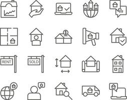 chat, dialogue, house set vector icons. Real estate icon set. Simple Set of Real Estate Related Vector Line Icons. Contains such Icons as Map, Plan, Bedrooms on white background