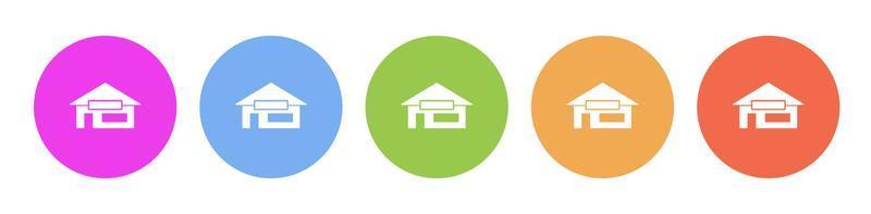 Multi colored flat icons on round backgrounds. House silhouette multicolor circle vector icon on white background