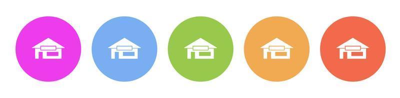 Multi colored flat icons on round backgrounds. House silhouette multicolor circle vector icon on white background