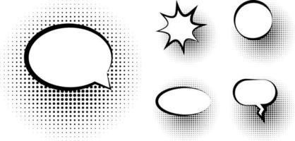 Set of blank template in Pop Art style. Vector Comic Text Speech Bubble Halftone Dot Background. Empty Cloud of Comics book dialog Space for Cartoon Box pop-art. Set of Pop Art