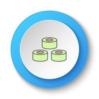 Round button for web icon, sushi, fish. Button banner round, badge interface for application illustration on white background vector