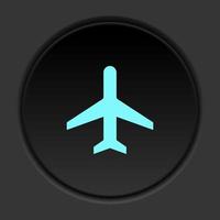 Round button icon Plane. Button banner round badge interface for application illustration on dark background vector