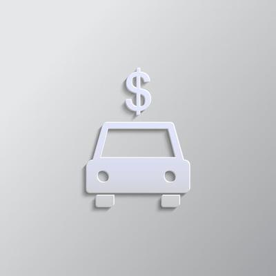 Car, dollar paper style, icon. Grey color vector background- Paper style vector icon.
