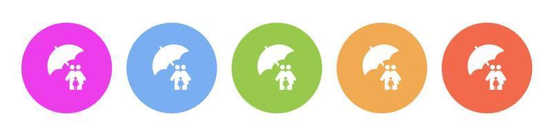 Multi colored flat icons on round backgrounds. Care, family, insurance, umbrella multicolor circle vector icon on white background