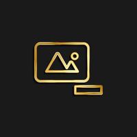 delete, photo gold icon. Vector illustration of golden icon on dark background