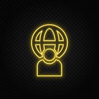 user, global yellow neon icon .Transparent background. Yellow neon vector icon on dark background