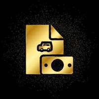 Soot, car, insurance, policy gold, icon. Vector illustration of golden particle background . Vector gold background