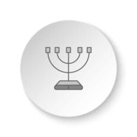 redondo botón para web icono, Menorah símbolo. botón bandera redondo, Insignia interfaz para solicitud ilustración en blanco antecedentes vector