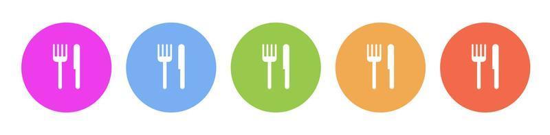 Multi colored flat icons on round backgrounds. Knife and fork multicolor circle vector icon on white background