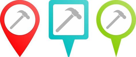 Hammer pin icon. Multicolor pin vector icon, diferent type map and navigation point.