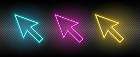 cursore vector icon yellow, pink, blue neon set. Tools vector icon on dark transparency background