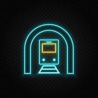 Train, tunnel. Blue and yellow neon vector icon. Transparent background.