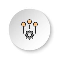 Round button for web icon, management, gear, network. Button banner round, badge interface for application illustration on white background vector