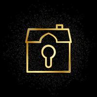 House, key gold icon. Vector illustration of golden particle background. Real estate concept vector illustration .