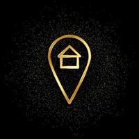 Location, house, home gold icon. Vector illustration of golden particle background. Real estate concept vector illustration .