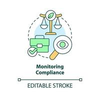 Monitoring compliance concept icon. Business eco-audit. Green entrepreneurship abstract idea thin line illustration. Isolated outline drawing. Editable stroke vector