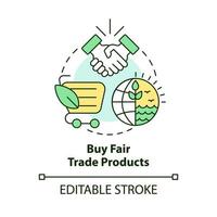 Buy fair trade products concept icon. Transparent partnership. Eco-minded business abstract idea thin line illustration. Isolated outline drawing. Editable stroke vector