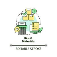 reutilizar materiales concepto icono. reciclado productos renovable recursos. eco oficina resumen idea Delgado línea ilustración. aislado contorno dibujo. editable carrera vector