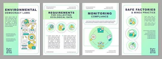 Environmental democracy law green brochure template. Ecology control. Leaflet design with linear icons. Editable 4 vector layouts for presentation, annual reports