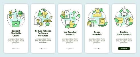 Respetuoso del medio ambiente negocio caracteristicas inducción móvil aplicación pantalla. recorrido 5 5 pasos editable gráfico instrucciones con lineal conceptos. ui, ux, gui modelo vector