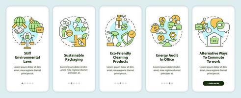 Eco-minded business traits onboarding mobile app screen. Environmental walkthrough 5 steps editable graphic instructions with linear concepts. UI, UX, GUI template vector