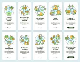 Environmental business onboarding mobile app screen set. Green model walkthrough 5 steps editable graphic instructions with linear concepts. UI, UX, GUI template vector