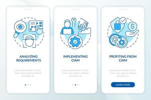 involucrando ciam en negocio azul inducción móvil aplicación pantalla. recorrido 3 pasos editable gráfico instrucciones con lineal conceptos. ui, ux, gui modelo vector