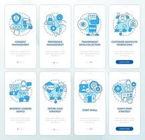 Customer identity management blue onboarding mobile app screen set. Walkthrough 5 steps editable graphic instructions with linear concepts. UI, UX, GUI template vector