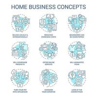 Home business turquoise concept icons set. Earn money remotely. Manufacturing startup idea thin line color illustrations. Isolated symbols. Editable stroke vector