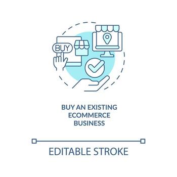 Buying existing ecommerce business turquoise concept icon. Working from home abstract idea thin line illustration. Isolated outline drawing. Editable stroke vector