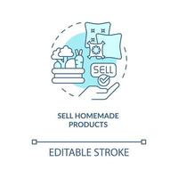 Sell homemade products turquoise concept icon. Small online store. Running business from home thin line illustration. Isolated outline drawing. Editable stroke vector