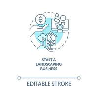 Start landscaping business turquoise concept icon. Home based work for ladies abstract idea thin line illustration. Isolated outline drawing. Editable stroke vector