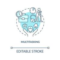 Multitasking turquoise concept icon. Distance work. Home based business advantage abstract idea thin line illustration. Isolated outline drawing. Editable stroke vector