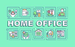 Home office word concepts light green banner. Working remotely. Infographics with editable icons on color background. Isolated typography. Vector illustration with text