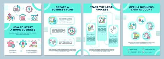 How to start home business blue brochure template. Earn money. Leaflet design with linear icons. Editable 4 vector layouts for presentation, annual reports