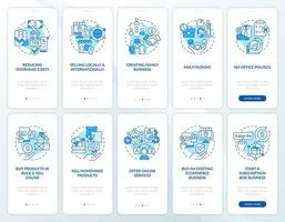 Successful home business blue onboarding mobile app screen set. Walkthrough 5 steps editable graphic instructions with linear concepts. UI, UX, GUI template vector