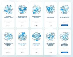 Successful home business blue onboarding mobile app screen set. Walkthrough 5 steps editable graphic instructions with linear concepts. UI, UX, GUI template vector