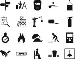 HSE concept, occupational safety and health inadequate, light, production factory and environment, labor preventive instructions, worker protection vector icon set on white background