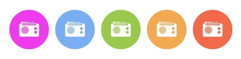 Multi colored flat icons on round backgrounds. Radio multicolor circle vector icon on white background