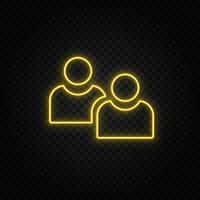 avatars, users yellow neon icon .Transparent background. Yellow neon vector icon on dark background