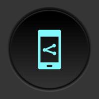 Dark button icon phone share. Button banner round badge interface for application illustration on darken background vector