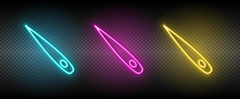 needle vector icon yellow, pink, blue neon set. Tools vector icon on dark transparency background
