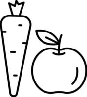 manzana, zanahoria, frutas vector icono en transparente antecedentes. contorno manzana, zanahoria, frutas vector icono