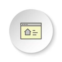 Round button for web icon, browser, house, online, search. Button banner round, badge interface for application illustration on white background vector