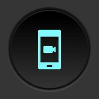 Dark button icon mobile camera. Button banner round badge interface for application illustration on darken background vector