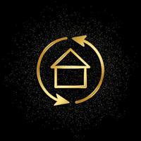 Arrows, exchange, home gold icon. Vector illustration of golden particle background. Real estate concept vector illustration .