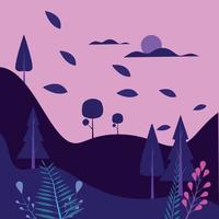 Vector illustration in simple modern style - nature with hills and trees, mountains - abstract landscape background for websites, banners, covers. Fantasy scene concept, dreaming world